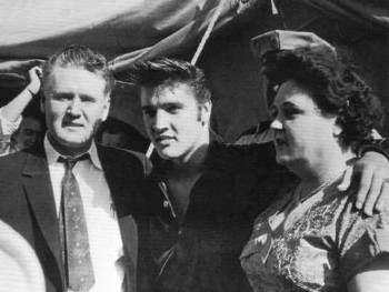 Elvis Presley with Vernon and Gladys at Tupelo fairgrounds, 1956