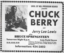 Newspaper ad for concert on 4-28-73 featuring Chuck Berry, Jerry Lee Lewis and Bruce Springsteen