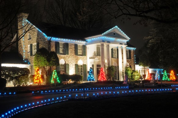 Graceland, Memphis, Tennessee with Christmas lights