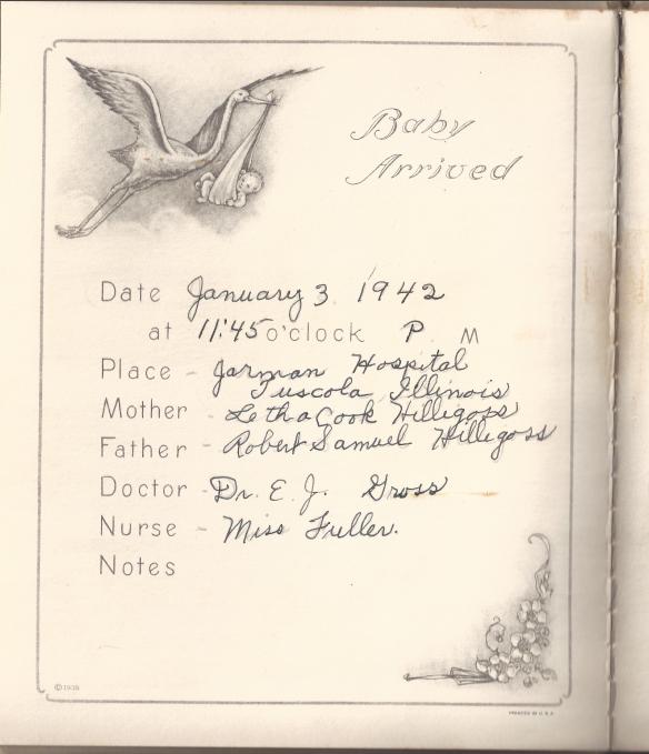 Baby Arrive page from baby book