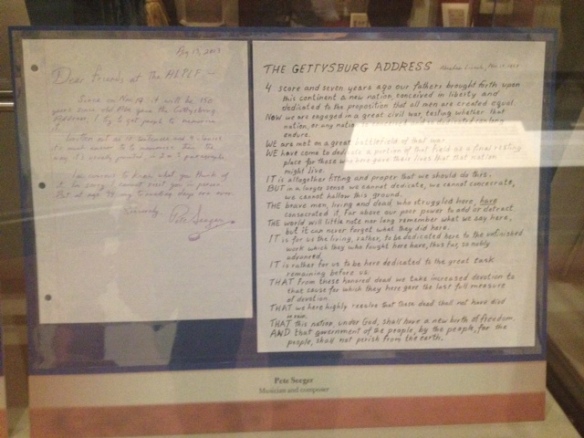 Pete Seeger's letter and redesigned Gettysburg Address. Springfield, Il ALPML